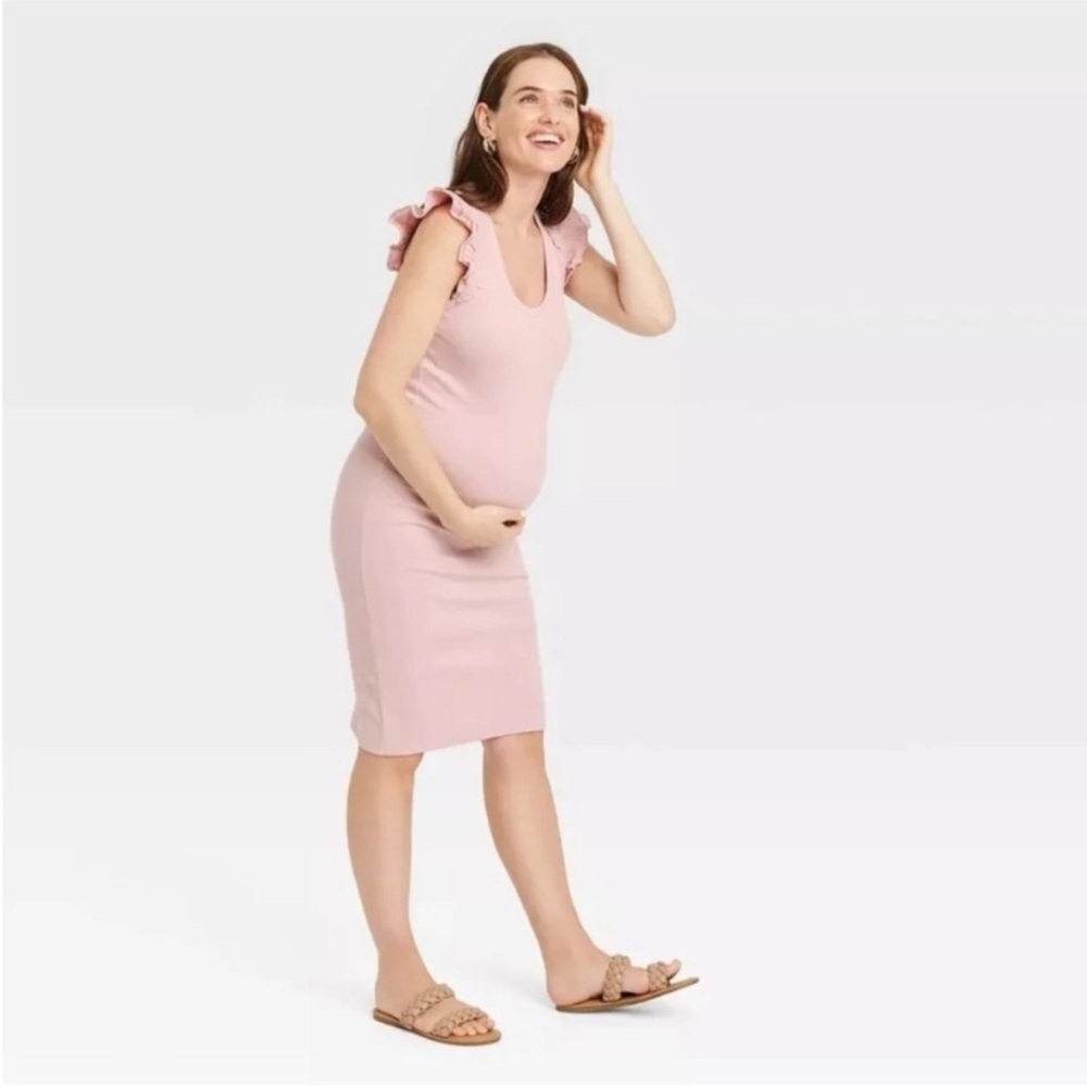 The Nines by Hatch for Target Pink Ribbed Midi Ruffle Sleeve Dress size Small
